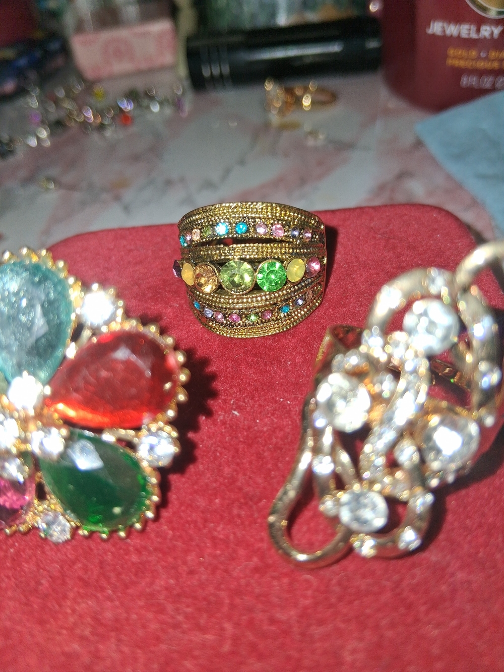 Gold-Tone Multicolor Crystal Statement Rings